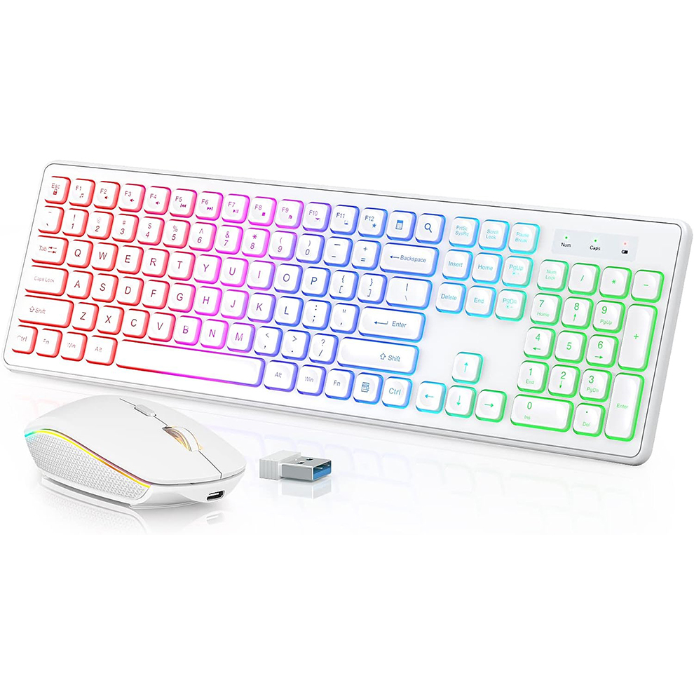 Gaming Keyboard Mouse Wireless - Teclado y ratón inalámbricos retroiluminados, teclas
