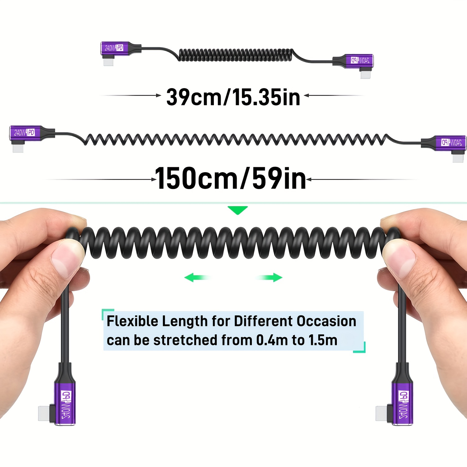Cable Tipo-C Enrollable de 240 - Coiled Usb Cable reseña y precio