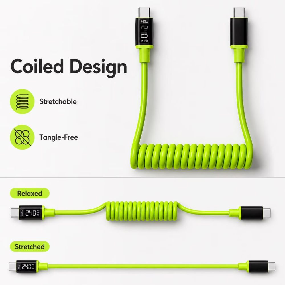 Cable de Carga Enrollado USB C - Coiled Usb Cable reseña y precio